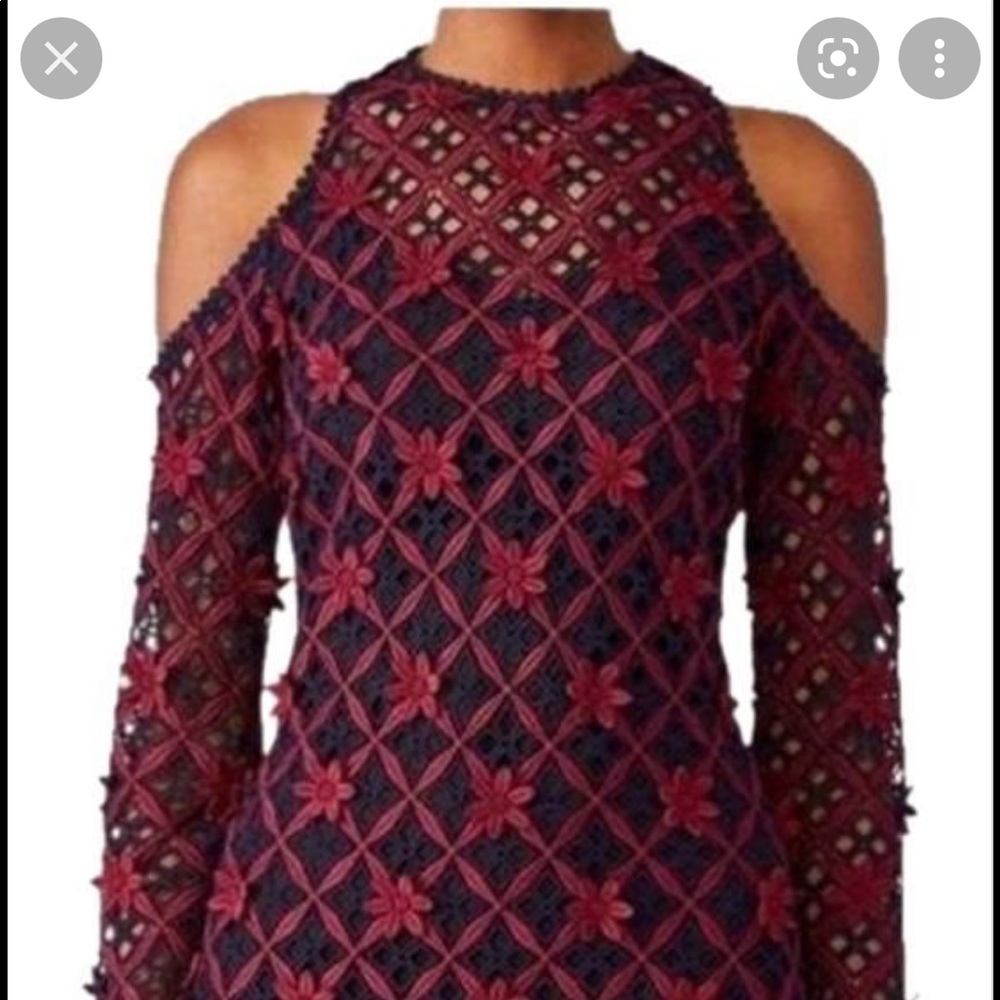 Self portrait navy and burgundy floral off shoulder dress